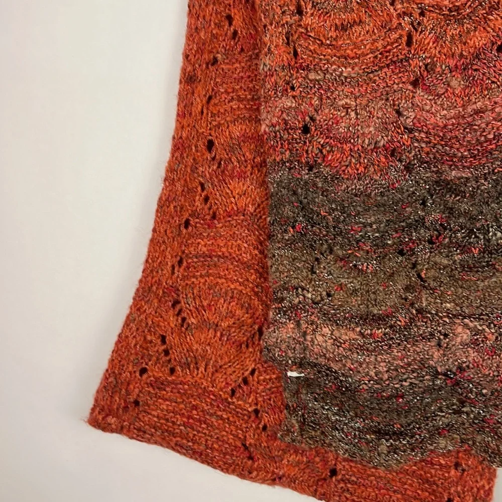 Coldwater Creek winter scarf in coral red and brown